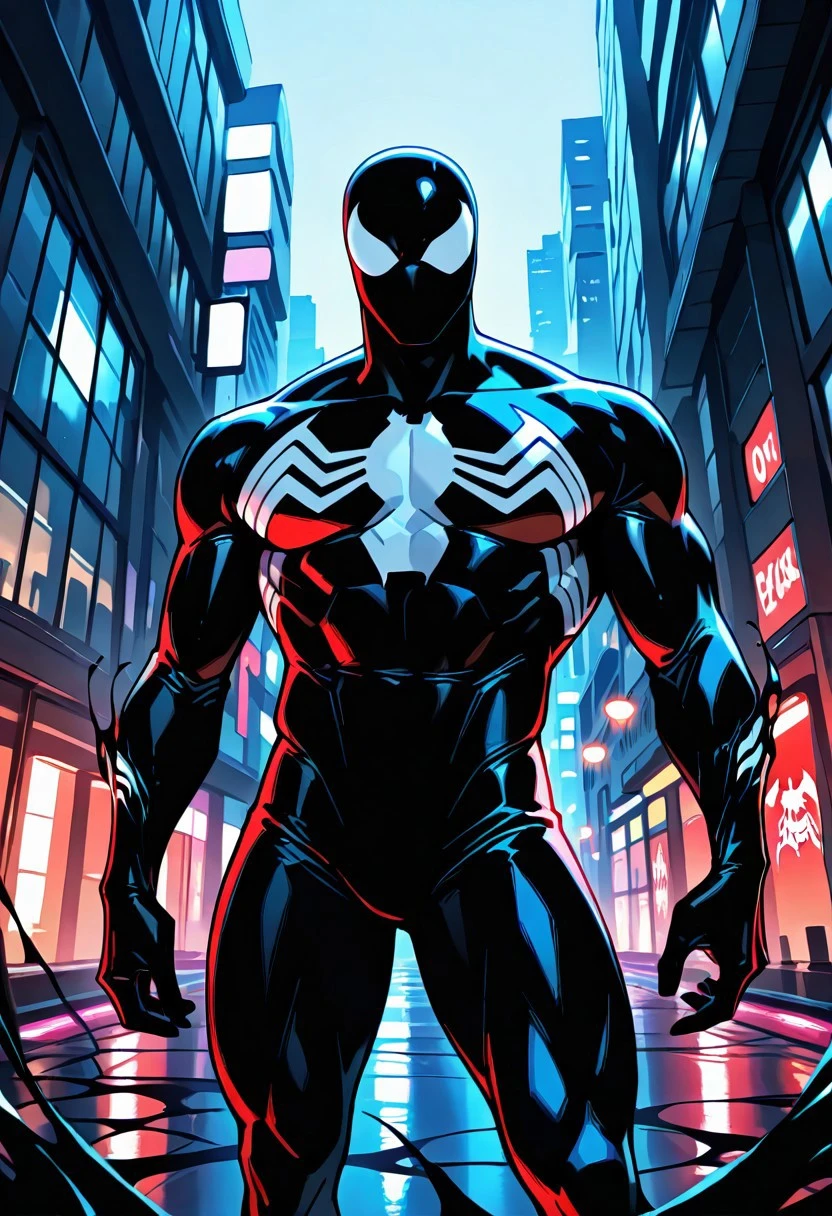 tasspidersymbIL/(marvel)/, symbiote, , blacksuit, mask, spiderprint, whiteprint, muscular, 1boy, solo,
front view,
4k, best quality, highly detailed, lights details, high resolution, high quality, perfect quality
masterpiece, best quality, amazing quality, very aesthetic, highres, absurdres
night, city,
4k, best quality, highly detailed, lights details, high resolution, high quality, perfect quality, vivid color, vibrant, highly detailed,