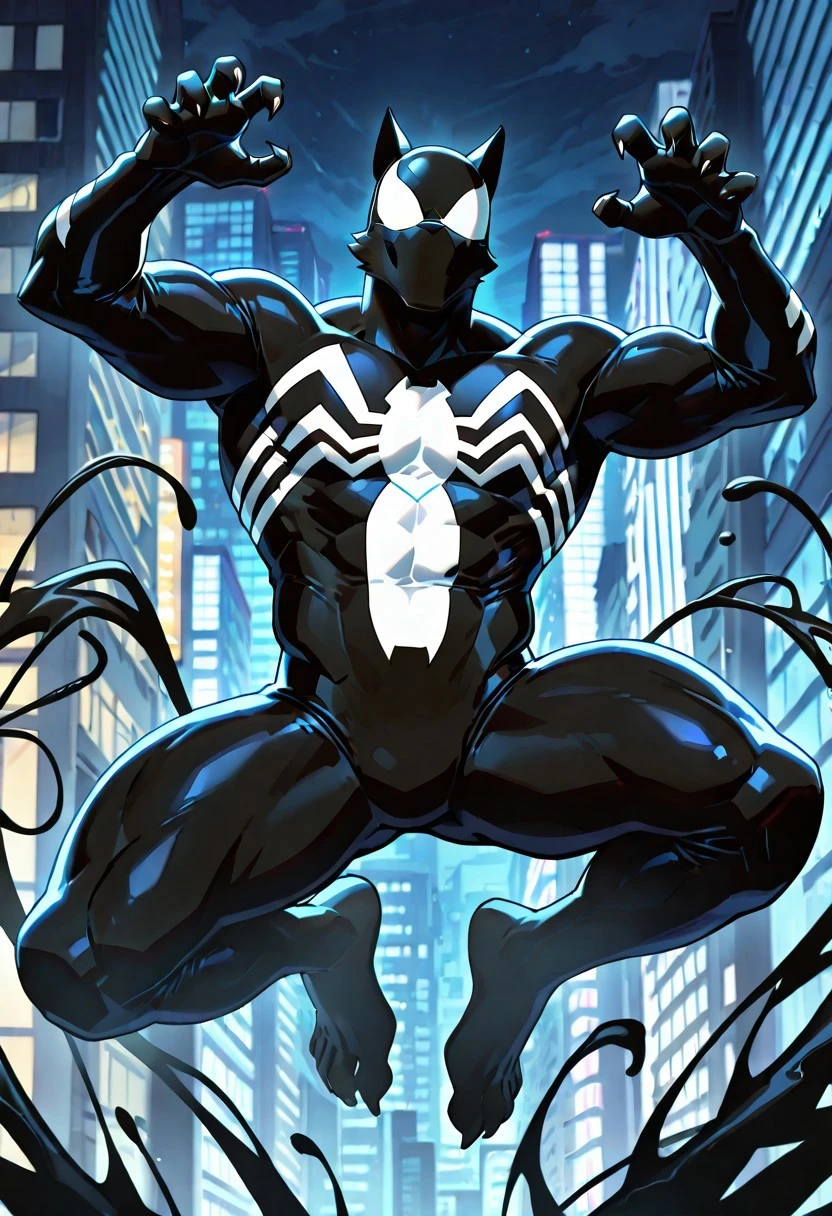 ultimatesymbiote_spiderman/(marvel)/IL, symbiote, bodysuit, blacksuit, mask, spiderprint, muscular, 1boy, solo,
ArgoIL, solo, male, anthro, wolf, muscular, bara, claws, paws,
front view, superhero pose, jumping,
masterpiece, best quality, amazing quality, very aesthetic, highres, absurdres
night, city,
4k, best quality, highly detailed, lights details, high resolution, high quality, perfect quality, vivid color, vibrant, highly detailed,
