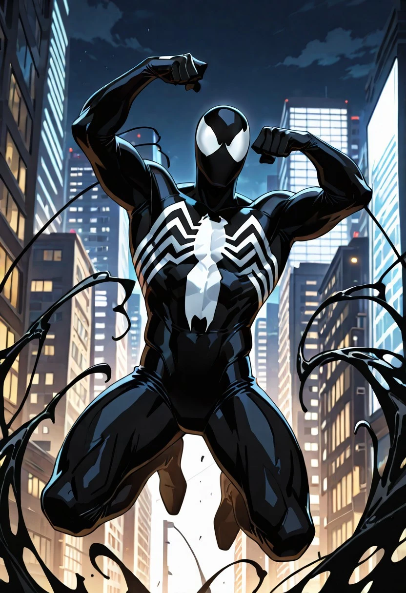 ultimatesymbiote_spiderman/(marvel)/IL, symbiote, , blacksuit, mask, spiderprint, muscular, 1boy, solo,
front view, supergero pose, jumping,
masterpiece, best quality, amazing quality, very aesthetic, highres, absurdres
night, city,
4k, best quality, highly detailed, lights details, high resolution, high quality, perfect quality, vivid color, vibrant, highly detailed,