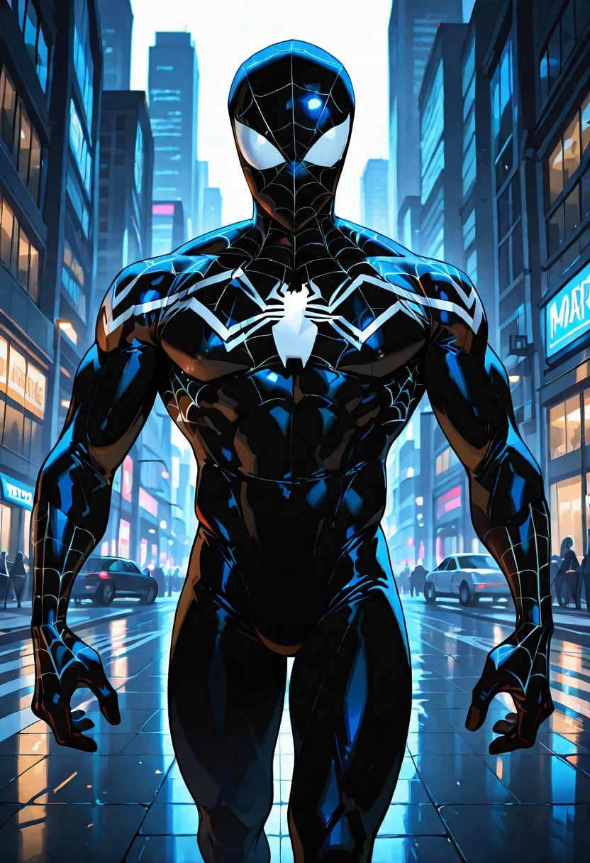 Spectacularsymb_spider/(marvel)IL, , blacksuit, mask, spiderprint, muscular, 1boy, solo, muscular,
front view,
masterpiece, best quality, amazing quality, very aesthetic, highres, absurdres
night, city,
4k, best quality, highly detailed, lights details, high resolution, high quality, perfect quality, vivid color, vibrant, highly detailed,