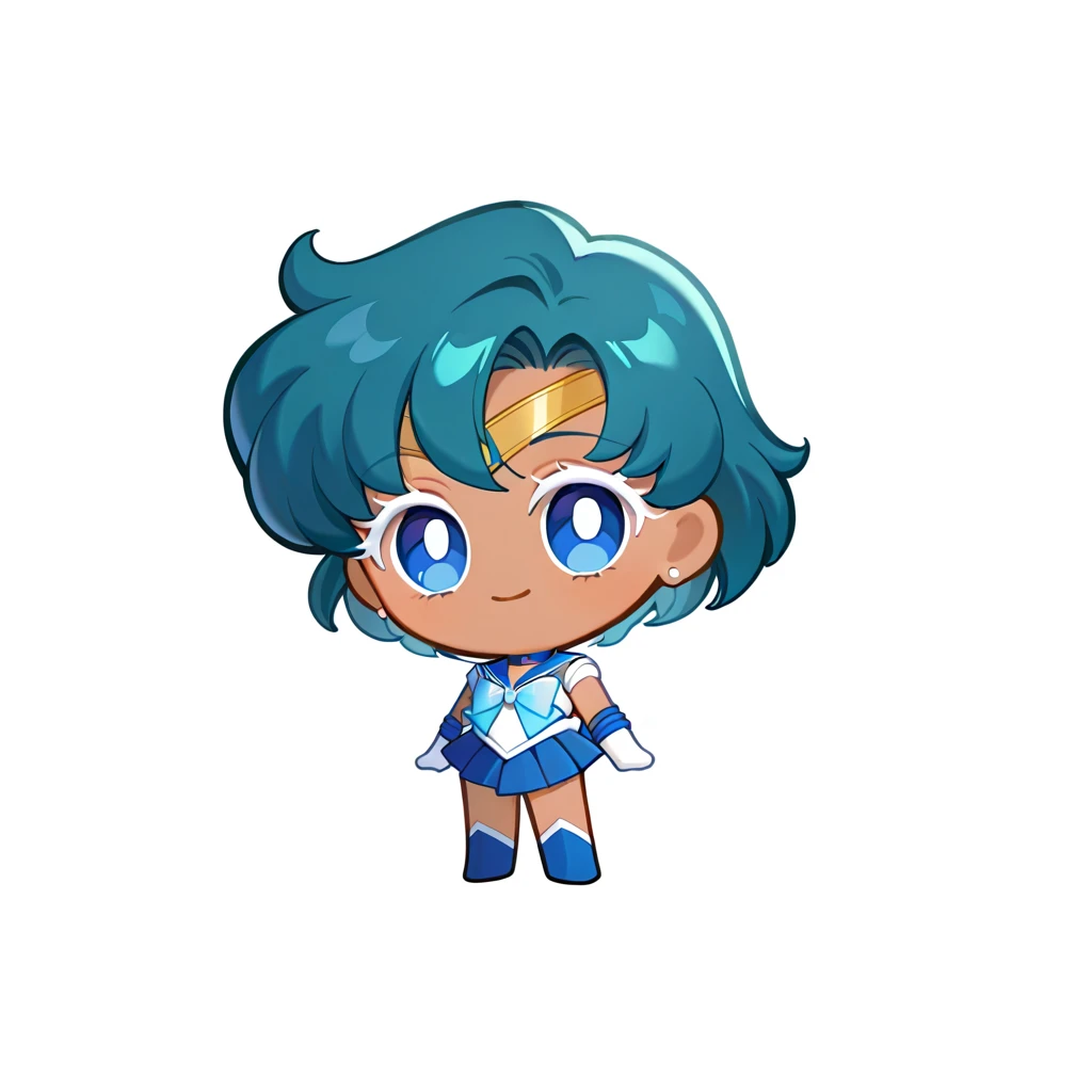 (masterpiece),(best quality),(ultra-detailed),very aesthetic,absurdres,  newest,scenery, (white background:1.6), solo, (close-up:1.7)
<lora:Cookie_Run_Kingdom_Splash_Art_style:0.8> chibi, crkspl
light smile
(female focus:1.4), (full body:1.6)
1girl, sailor mercury, bishoujo senshi sailor moon, blue hair, short hair,
 dark skin
looking at viewer
white eyelashes
no nose