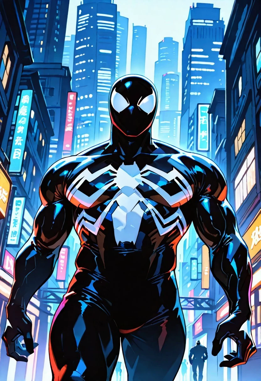 unlimitedsymb_spider/(marvel)IL. symbiote, mask, bodysuit, muscular, spiderprint, 1boy, solo, blacksuit,
front view,
masterpiece, best quality, amazing quality, very aesthetic, highres, absurdres
night, city,
4k, best quality, highly detailed, lights details, high resolution, high quality, perfect quality, vivid color, vibrant, highly detailed,