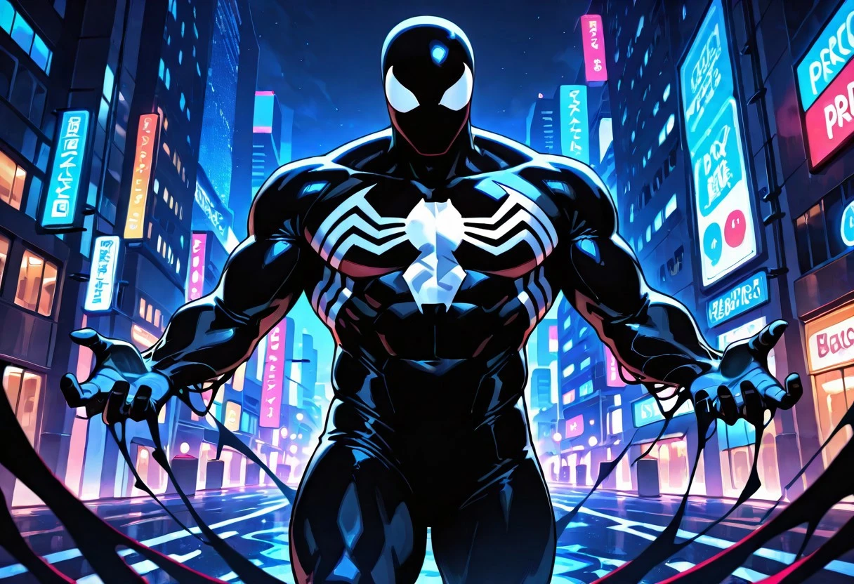 tasspidersymbIL/(marvel)/, symbiote, , blacksuit, mask, spiderprint, whiteprint, muscular, 1boy, solo,
front view,
4k, best quality, highly detailed, lights details, high resolution, high quality, perfect quality
masterpiece, best quality, amazing quality, very aesthetic, highres, absurdres
night, city,
4k, best quality, highly detailed, lights details, high resolution, high quality, perfect quality, vivid color, vibrant, highly detailed,