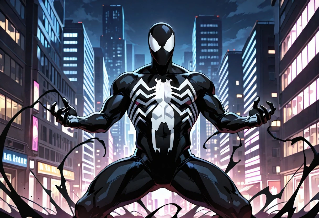 ultimatesymbiote_spiderman/(marvel)/IL, symbiote, , blacksuit, mask, spiderprint, muscular, 1boy, solo,
front view, supergero pose,
masterpiece, best quality, amazing quality, very aesthetic, highres, absurdres
night, city,
4k, best quality, highly detailed, lights details, high resolution, high quality, perfect quality, vivid color, vibrant, highly detailed,