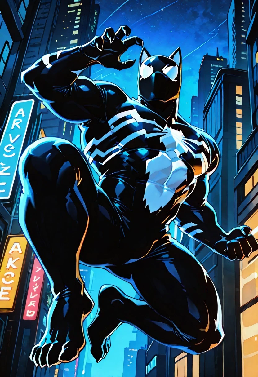 unlimitedsymb_spider/(marvel)IL. symbiote, mask, bodysuit, muscular, spiderprint, 1boy, solo, blacksuit,
ArgoIL, solo, male, anthro, wolf, muscular, bara, claws, paws,
front view, superhero pose, jumping,
masterpiece, best quality, amazing quality, very aesthetic, highres, absurdres
night, city,
4k, best quality, highly detailed, lights details, high resolution, high quality, perfect quality, vivid color, vibrant, highly detailed,