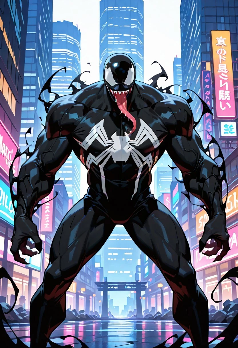 spectacular_venom/(marvel)/IL, , blacksuit, mouth, spiderprint, muscular, 1boy, solo, sharp teeth, monsterboy, long tongue, symbiote,
front view, superhero pose,
masterpiece, best quality, amazing quality, very aesthetic, highres, absurdres
night, city,
4k, best quality, highly detailed, lights details, high resolution, high quality, perfect quality, vivid color, vibrant, highly detailed,