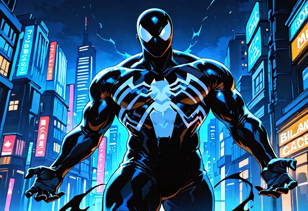 unlimitedsymb_spider/(marvel)IL. symbiote, mask, bodysuit, muscular, spiderprint, 1boy, solo, blacksuit,
front view,
masterpiece, best quality, amazing quality, very aesthetic, highres, absurdres
night, city,
4k, best quality, highly detailed, lights details, high resolution, high quality, perfect quality, vivid color, vibrant, highly detailed,