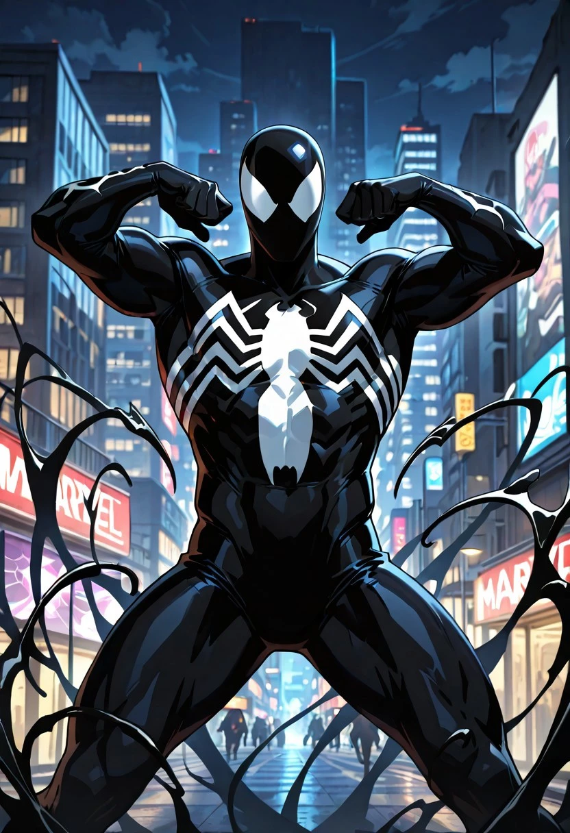 ultimatesymbiote_spiderman/(marvel)/IL, symbiote, , blacksuit, mask, spiderprint, muscular, 1boy, solo,
front view, supergero pose,
masterpiece, best quality, amazing quality, very aesthetic, highres, absurdres
night, city,
4k, best quality, highly detailed, lights details, high resolution, high quality, perfect quality, vivid color, vibrant, highly detailed,