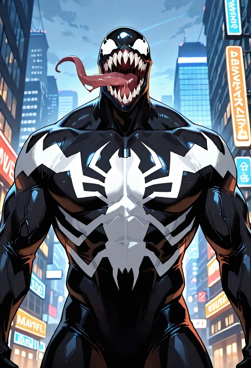 venom2017maximum/(marvel)IL, symbiote, blacksuit, , mouth, sharp_teerh, long_tongue, muscular, 1boy, solo, spiderprint,
front view,
masterpiece, best quality, amazing quality, very aesthetic, highres, absurdres
night city,
4k, best quality, highly detailed, lights details, high resolution, high quality, perfect quality, vivid color, vibrant, highly detailed,