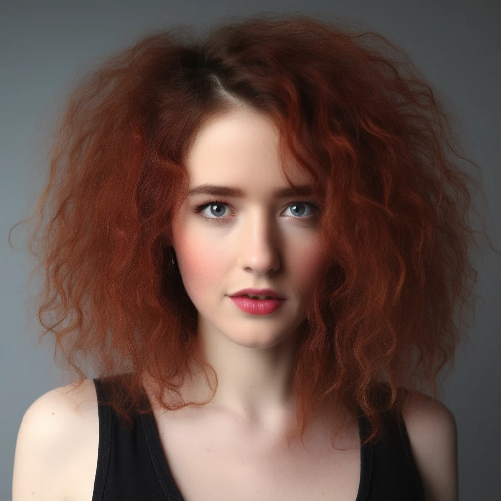 exitrosie, frizzy hair, lips, eyelashes, hoop earrings