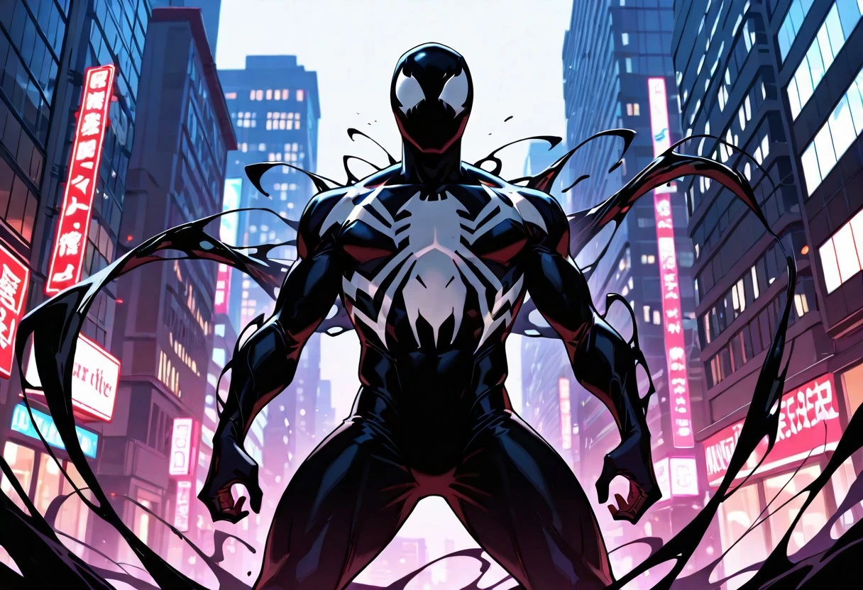 blacksuitspider_2017/(marvel)IL, symbiote, blacksuit, 1boy, solo, muscular, mask, , spiderprint,
front view,
masterpiece, best quality, amazing quality, very aesthetic, highres, absurdres
night city,
4k, best quality, highly detailed, lights details, high resolution, high quality, perfect quality, vivid color, vibrant, highly detailed,