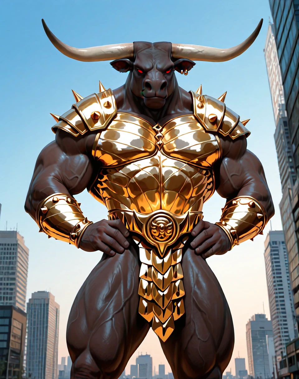 BREAK: very awe, aesthetically pleasing, masterpiece, best quality, absurd details, in'ei, source_furry, furry_art, high contrast, natural shading,
<lora:Minotaur_DCUO_(Marvel_Comics)_(Illustrious)_(AD):1> Minotaur DCUO, muscular, minotaur,
exterior, simple anime background, city, Metropolis from DC Comics, battle scene, ground level,
BREAK:
dutch angle, solo, ((dynamic action, dynamic expression, ):1.15), cowboy shot, bent leg, (( hands on hips, ):1.25),
((
overwhelmingly powerful, indomitable, no humans, male focus, intricately detailed armor, solid red eyes, smirk, (( )),
powerful sexy male physique, veiny muscles, large shoulders, large biceps, large thighs, manly, bara,
)),
BREAK: lazypos (4),