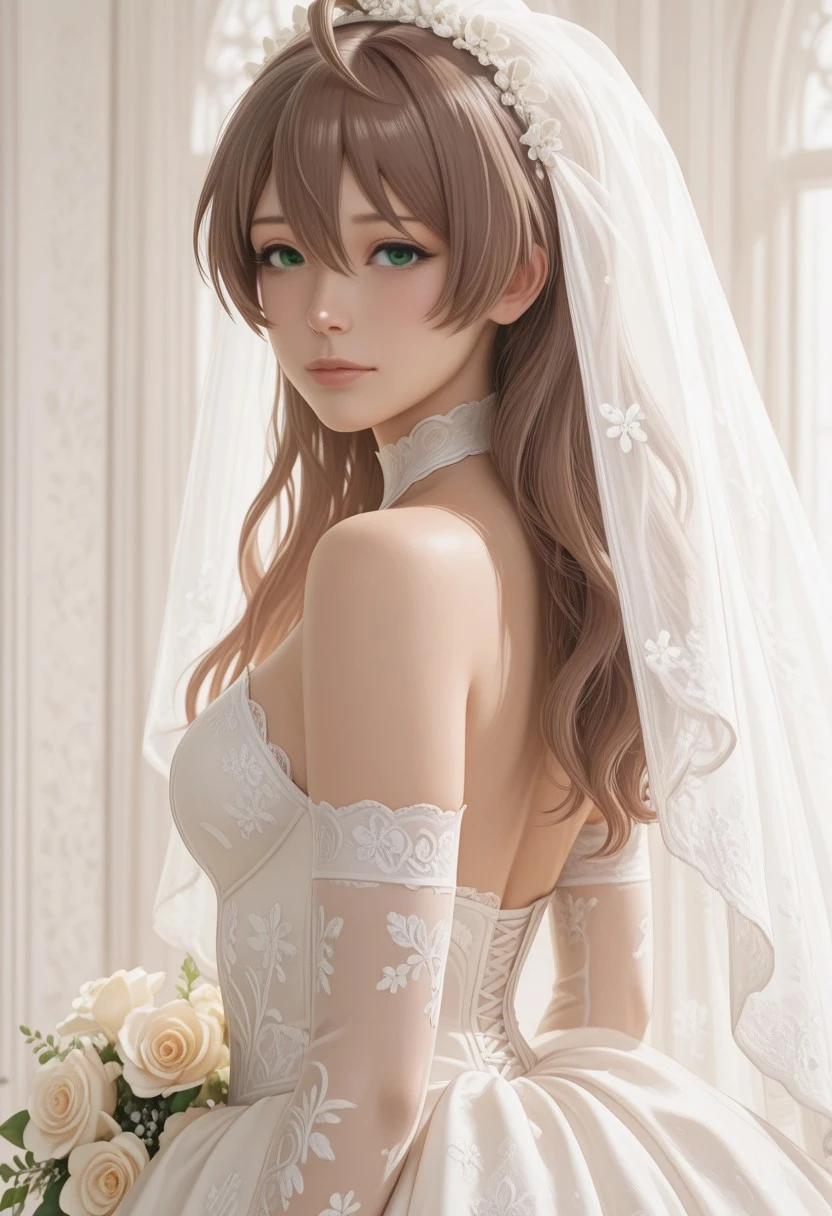 Smooth_Quality, very aesthetic, realistic,2.5D,absurdres, explicit
,BREAK,
1 gril,solo,Sakuramori Kaori,long hair,
white wedding dress with lace and floral patterns,
,BREAK,
