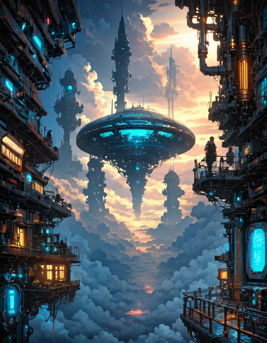 <lora:CWMinis_ST2xl:1> cwmst, absurdres, insanely detailed, steampunk, crowded, vegetation, A15, Kolors, fluidicity, mod,, E09, sun shades though clouds, sunlight, golden rays, atmospheric, dramatic lighting, ethereal, soft gradients, tranquil, majestic, natural light, cloudscape, warm glow, angel statue, insanely detailed, cyberpunk asian temple, neons, cherry blossom, glowing kanji, steampunk cityscape, entrance neon, illuminated, glowing entrance, evening, paved ground,wet, flowers, wires, steampunk lanterns, glass dome, in the clouds, above clouds,