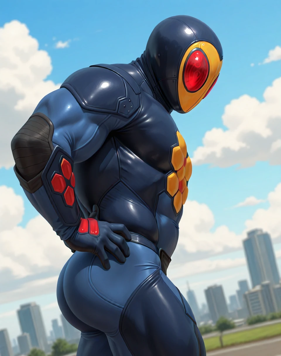 BREAK: very awe, aesthetically pleasing, masterpiece, best quality, absurd details, in'ei, natural shading, soft shading, flat color shading, high contrast, photographic realism,
<lora:HiveLF_(Marvel_Comics)_(Illustrious)_(AD):1.25> HiveLF, muscular, armor,
exterior, simple anime background, city, day, soft anime clouds,
BREAK:
dutch angle, solo, ((dynamic action, dynamic expression, ):1.15), cowboy shot, bent leg, (( hands on hips, side view, butt, ):1.25),
((
overwhelmingly powerful, commanding presence, no humans, male focus, glossy armor, perfect proportions, (( )),
powerful male physique, strongman hips, manly, bara,
)),
BREAK: lazypos (4),