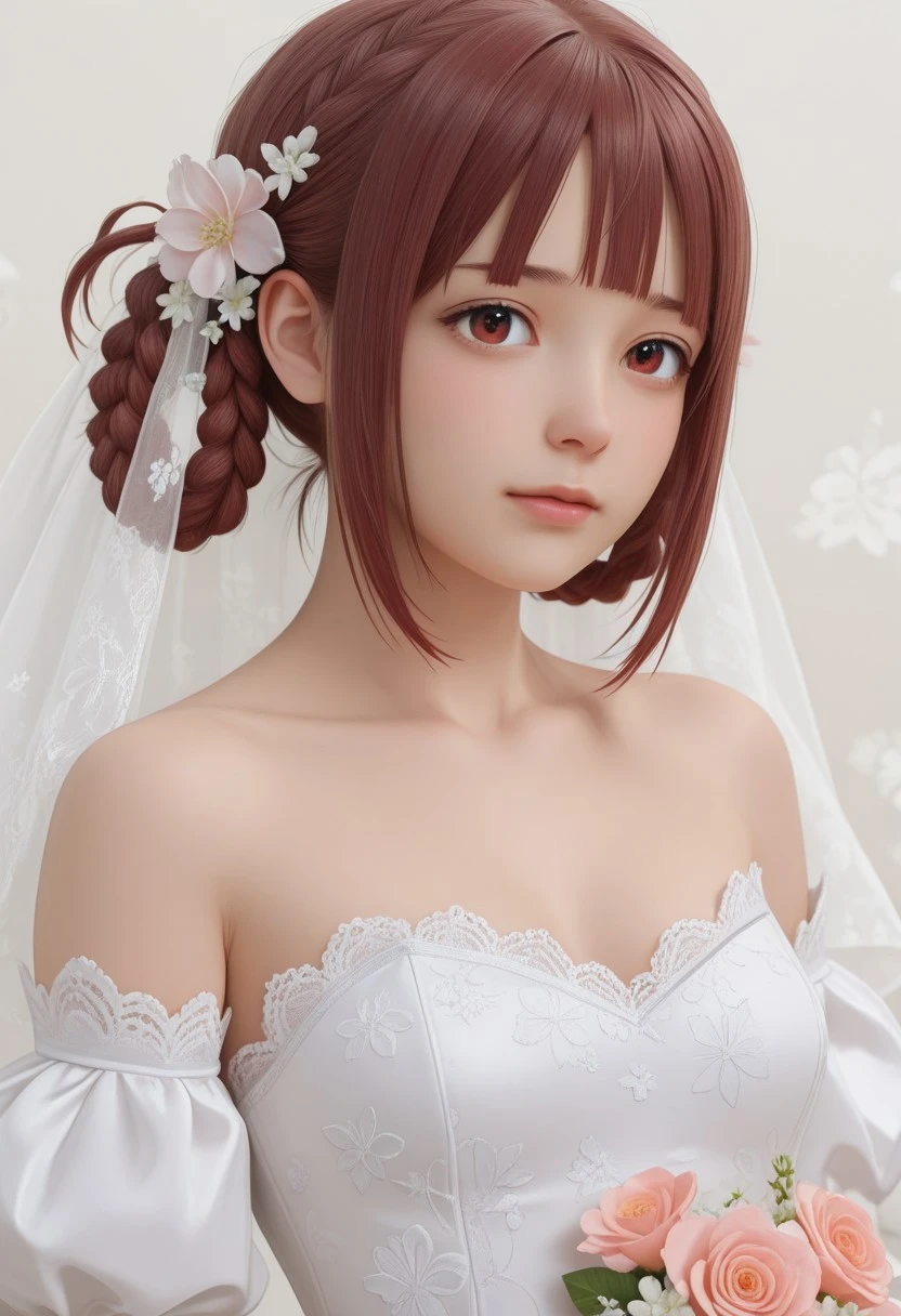 Smooth_Quality, very aesthetic, realistic,2.5D,absurdres, explicit
,BREAK,
1 gril,solo,Matsuda arisa,braid,
 white wedding dress with lace and floral patterns, 
,BREAK,
