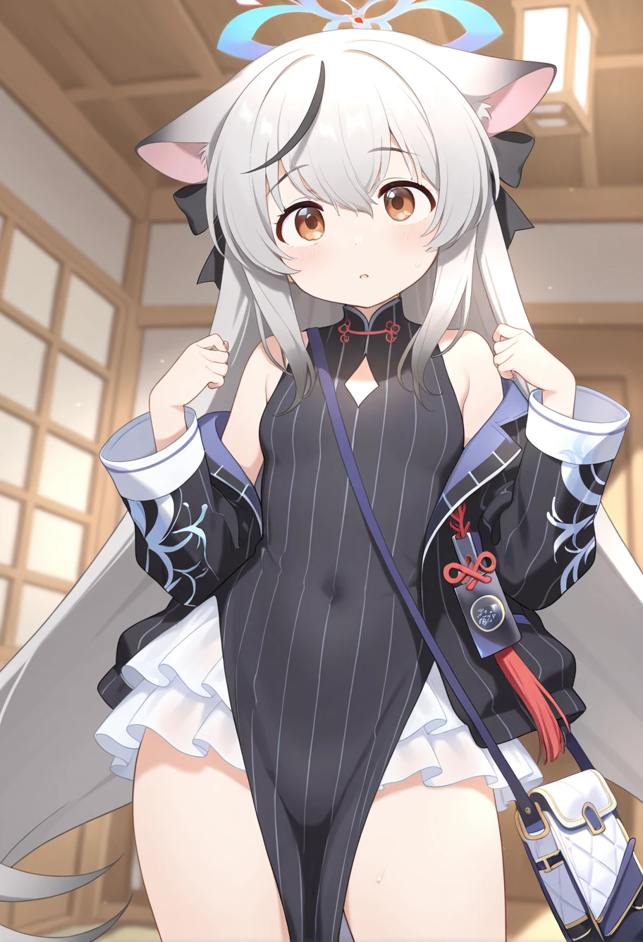 masterpiece,best quality,amazing quality,very aesthetic,absurdres,newest,extreme aesthetic,<lora:å¿å¥:1>,Sunohara Kokona,animal ear fluff,animal ears,gray hair,black hair,brown eyes,hair between eyes,multicolored hair,streaked hair,very long hair,