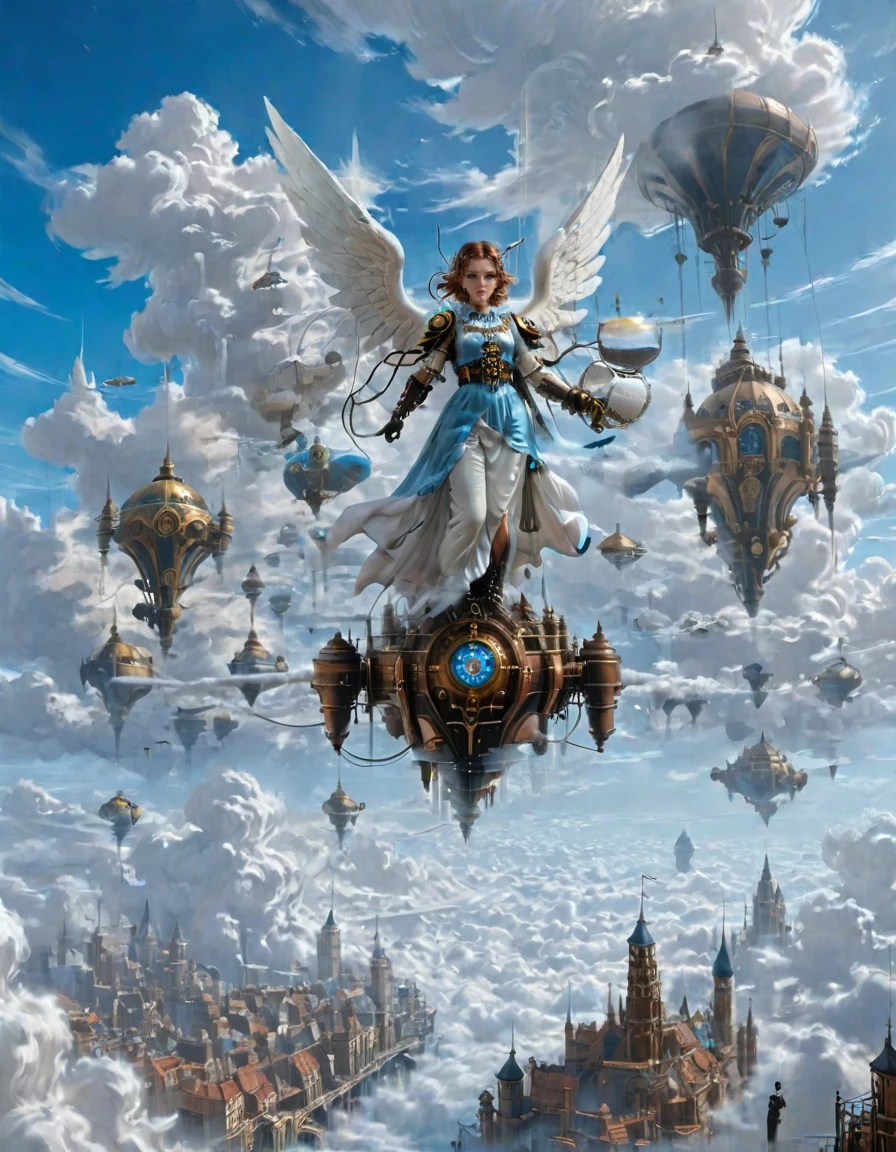 <lora:CWMinis_ST2xl:1> cwmst, absurdres, insanely detailed, steampunk, floating city, in the clouds, above clouds, distant floating cities, blue sky, in the clouds, angel statue,