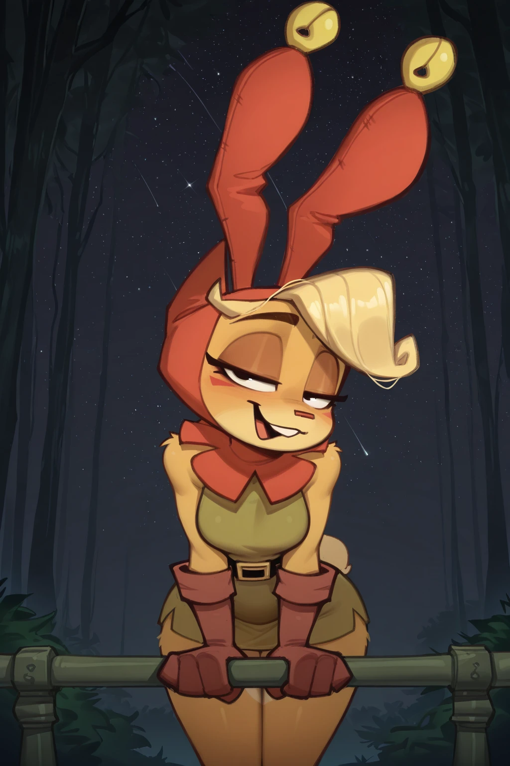 feminine, best quality, masterpiece, highres, newest, furry, d0rk_ha, 1girl, furry, rabbit girl, jester hat, dress, gloves, belt, starry sky, forest, leaning forward, , alluring, half closed eyes,
BREAK
dynamic background, dark background,, simple background, <lora:Dorkha_IL:1>