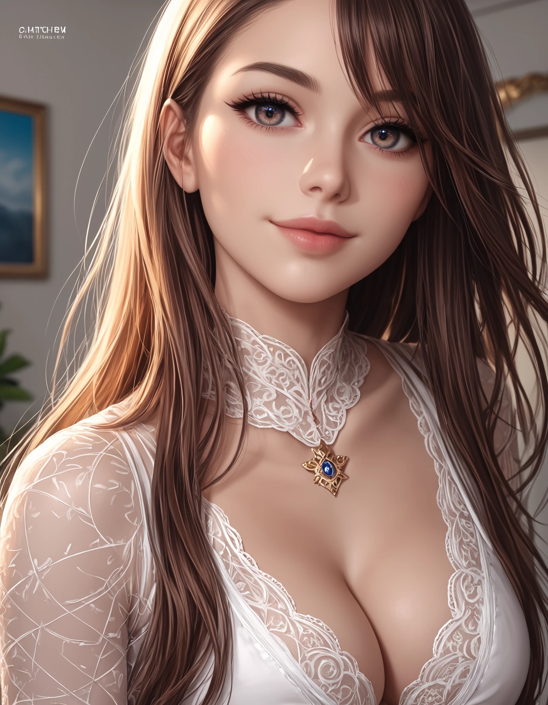 zPDXL3, safe_pos, score_9, score_8_up, source_realistic, rating_explicit, 8k, best quality, masterpiece, expressiveh, intricate details, ultra high res, sharp focus, digital art, cinematic, extremely detailed, cinematic light, photo studio lighting, Unreal Engine, dramatic angle, dynamic camera angle,
unique perspective, unique angle, wide angle, dutch angle, foreshortening, blurred eyes,
1girl, solo, brown hair, long hair, upper body shot, cleavage, smile, japanese,
innocent, extra blush under eyes, big eyes, beautiful detailed eyes, detailed beautiful delicate face, realistic humid skin, detailed skin pose, sensual posture, graceful pose, curvy, scenery