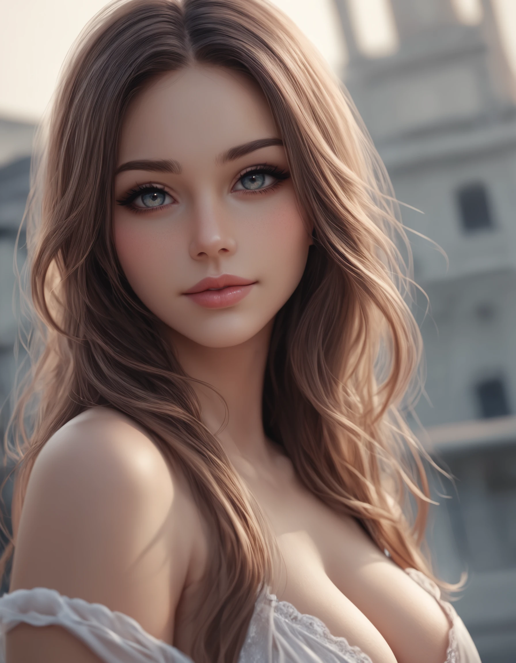 zPDXL3, safe_pos, score_9, score_8_up, source_realistic, rating_explicit, 8k, best quality, masterpiece, expressiveh, intricate details, ultra high res, sharp focus, digital art, cinematic, extremely detailed, cinematic light, photo studio lighting, Unreal Engine, dramatic angle, dynamic camera angle,
unique perspective, unique angle, wide angle, dutch angle, foreshortening, blurred eyes,
1girl, solo, brown hair, long hair, upper body shot, cleavage, seductive smile, japanese,
innocent, extra blush under eyes, big eyes, beautiful detailed eyes, detailed beautiful delicate face, realistic humid skin, detailed skin sexy pose, sensual posture, graceful pose, curvy, scenery