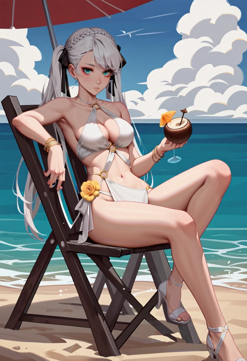 score_9,score_8_up,score_7_up,score_6_up,
<lora:æ°¸å«æ é´å­£è¹è¹æ³³è£Pony:0.7>,1girl,solo,ji yingying,o-ring,bare shoulders,cleavage,strappy heels,white shoes,hair ribbon,ribbon,jewelry,bracelet,bikini,dress,yellow flower,long hair,braid,white hair,twintails,aqua eyes,curvy,oval face,makeup,fundoshi,long_eyelashes,light_blush,
beach,ocean,beach_chair,Parasol,coconut juice,expressionless,
