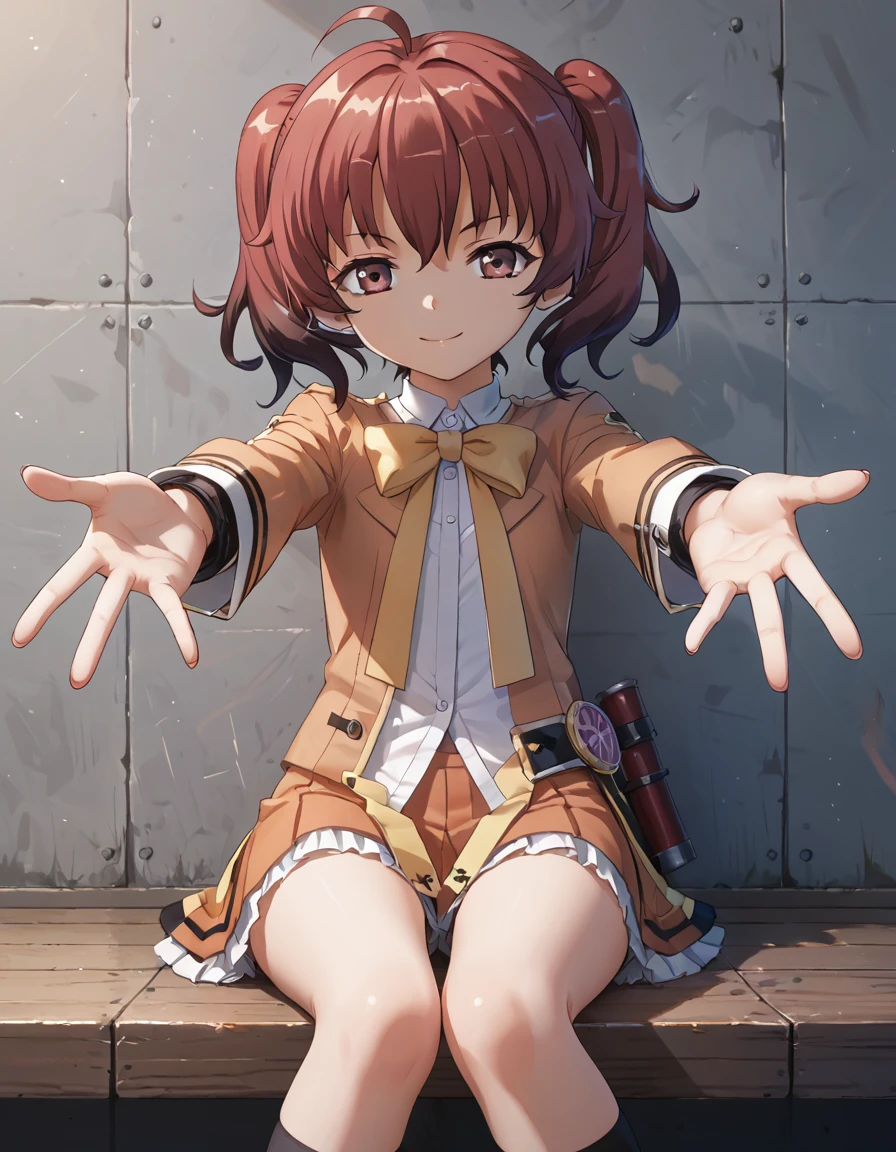 score_9, score_8_up, score_7_up, ArpeggioofBlueSteel_Haguro, sitting, arms stretched behind on surface, soft smile