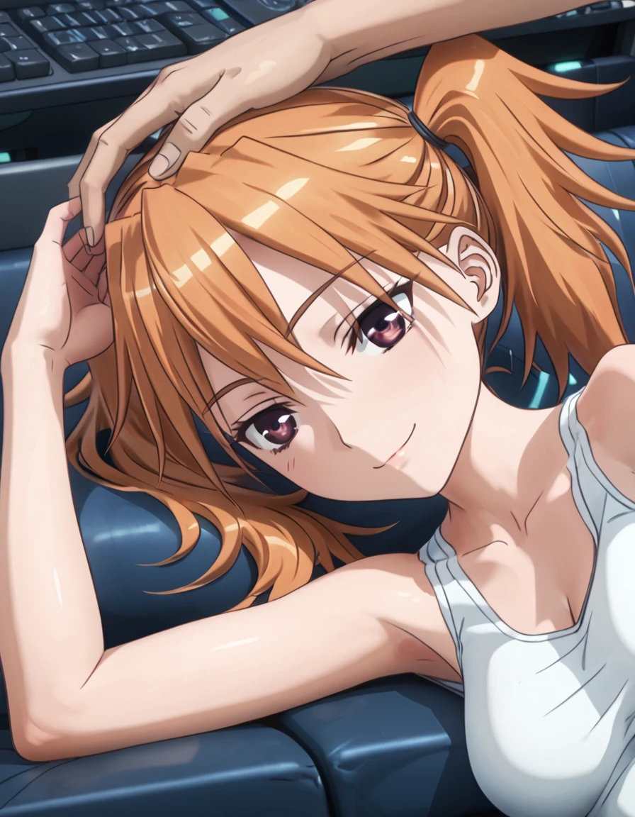 score_9, score_8_up, score_7_up, ArpeggioofBlueSteel_Iori, lying on side, hand under head, soft smile