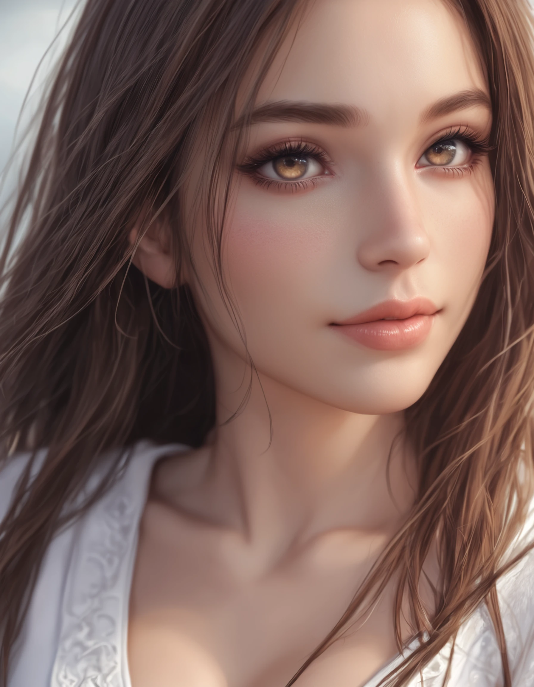 zPDXL3, safe_pos, score_9, score_8_up, source_realistic, rating_explicit, 8k, best quality, masterpiece, expressiveh, intricate details, ultra high res, sharp focus, digital art, cinematic, extremely detailed, cinematic light, photo studio lighting, Unreal Engine, dramatic angle, dynamic camera angle,
unique perspective, unique angle, wide angle, dutch angle, foreshortening, blurred eyes,
1girl, solo, brown hair, long hair, upper body shot, cleavage, seductive smile, japanese,
innocent, extra blush under eyes, big eyes, beautiful detailed eyes, detailed beautiful delicate face, realistic humid skin, detailed skin sexy pose, sensual posture, graceful pose, curvy, scenery