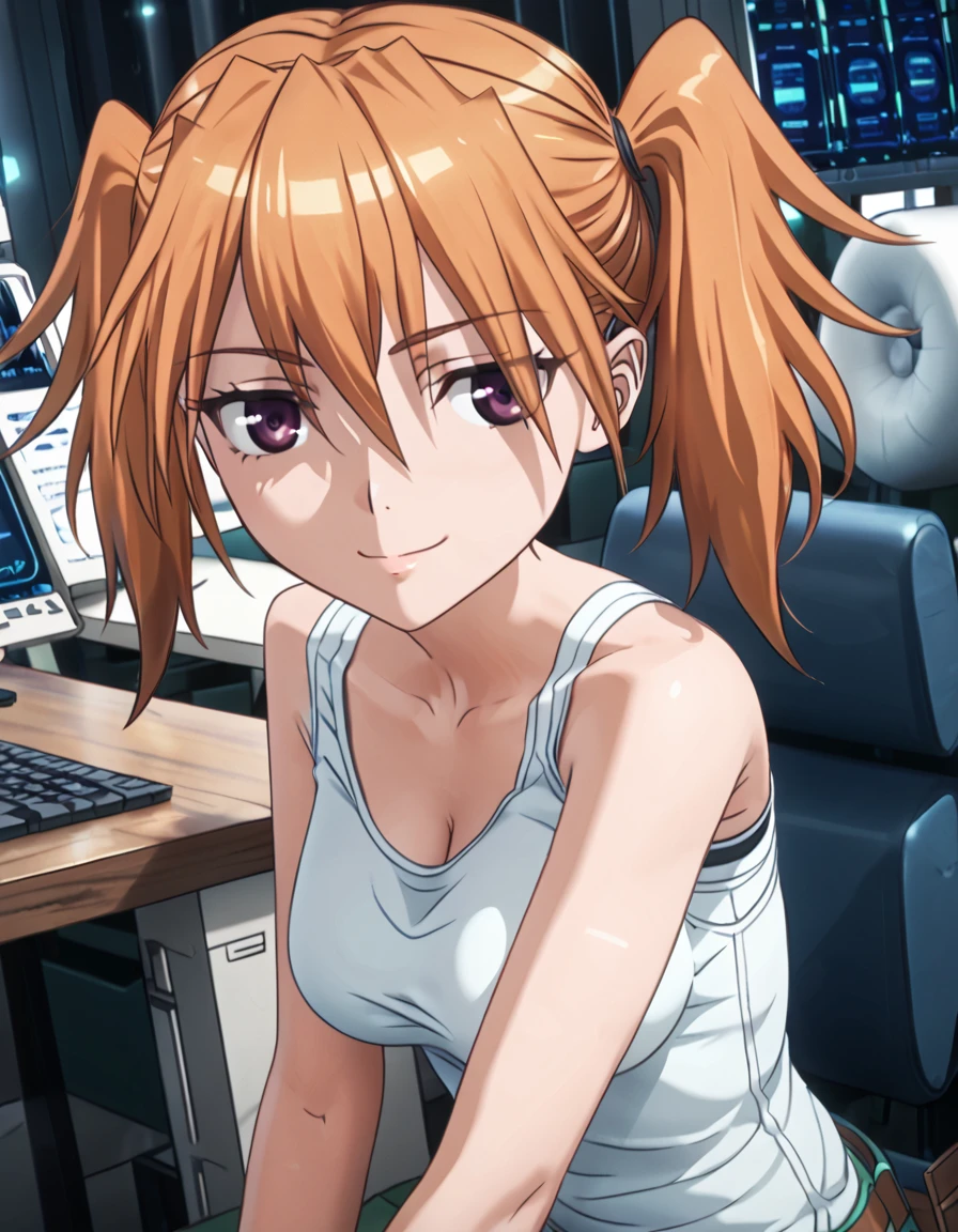 score_9, score_8_up, score_7_up, ArpeggioofBlueSteel_Iori, sitting on edge of chair, leaning forward, soft smile