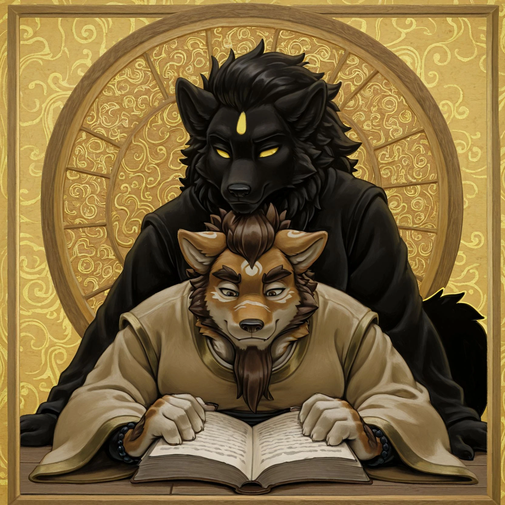 detailed background, foo dog, asian mythology, east asian mythology, komainu, canid, mythology, , , , dynamic pose, dynamic
UVglow ,
clothed, couple, lounging in a cozy reading nook, partner's body pressed against side, sharing secrets, solo, (black silhouette:1.4), yellow outline, face focus, half face, head_out_of_frame, abstract background, battle scars, beard, messy head ,
<lora:Ollie_style:1> ollie, newest, masterpiece, best quality, amazing quality, very aesthetic, absurdres, highres, hi res, newest , awa , (scenery, volumetric lighting), 8k, 4k,, highres, hi res, colored, highres, absurdres, absurd res, detailed background,