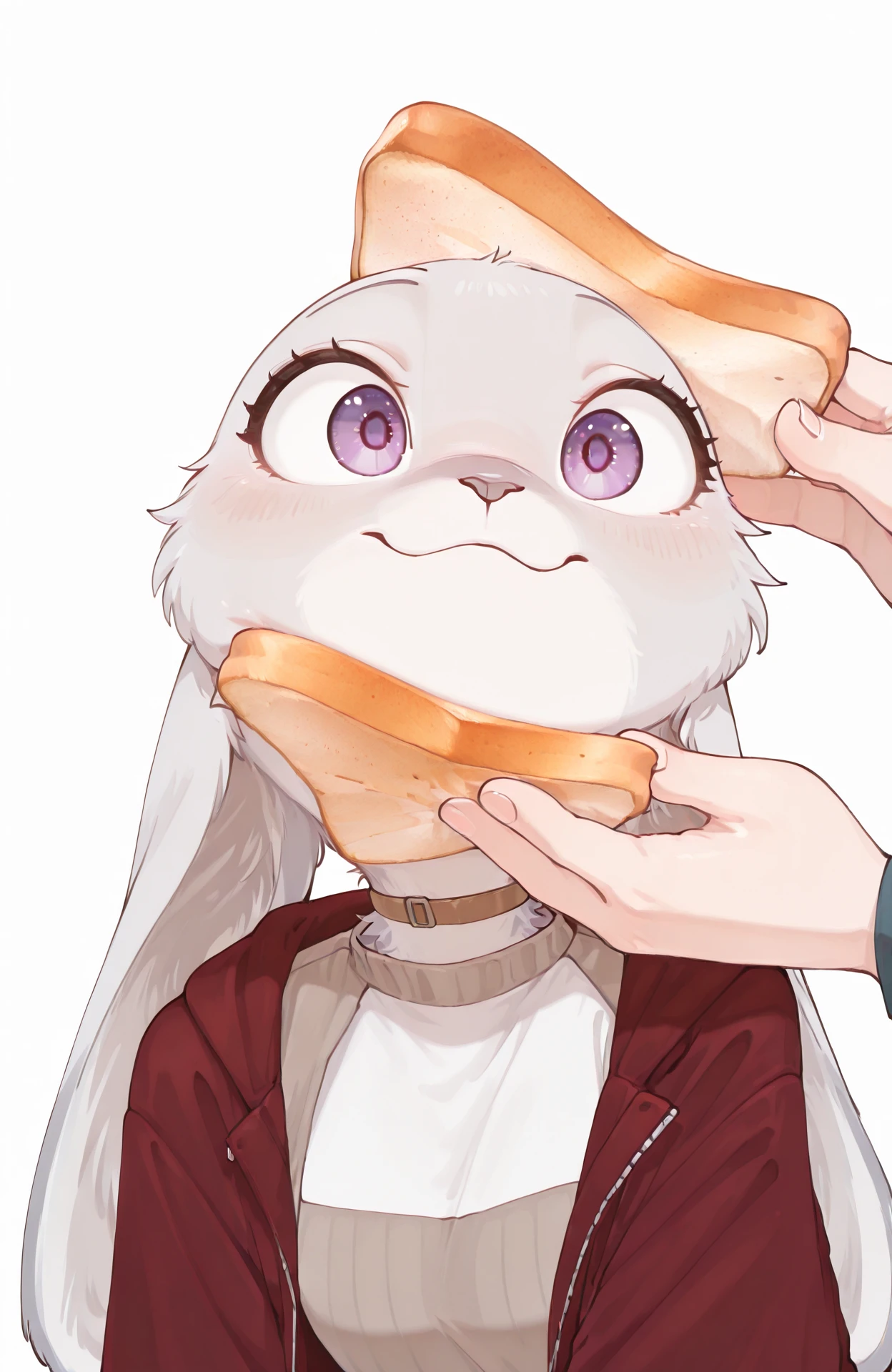 masterpiece, best quality, newest, absurdres, lazypos, solo
JdH00ps-p3np3n, gray fur, purple eyes, 
cute_idiot_sandwich_(meme), pov hands, bread_slice, holding_food
 <lora:Cute_idiot_sandwich_memeILL:1>
 <lora:Judy-Hopps-penpen-style_il:0.9>