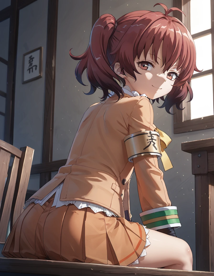 score_9, score_8_up, score_7_up, ArpeggioofBlueSteel_Haguro, sitting sideways, looking back, soft smile