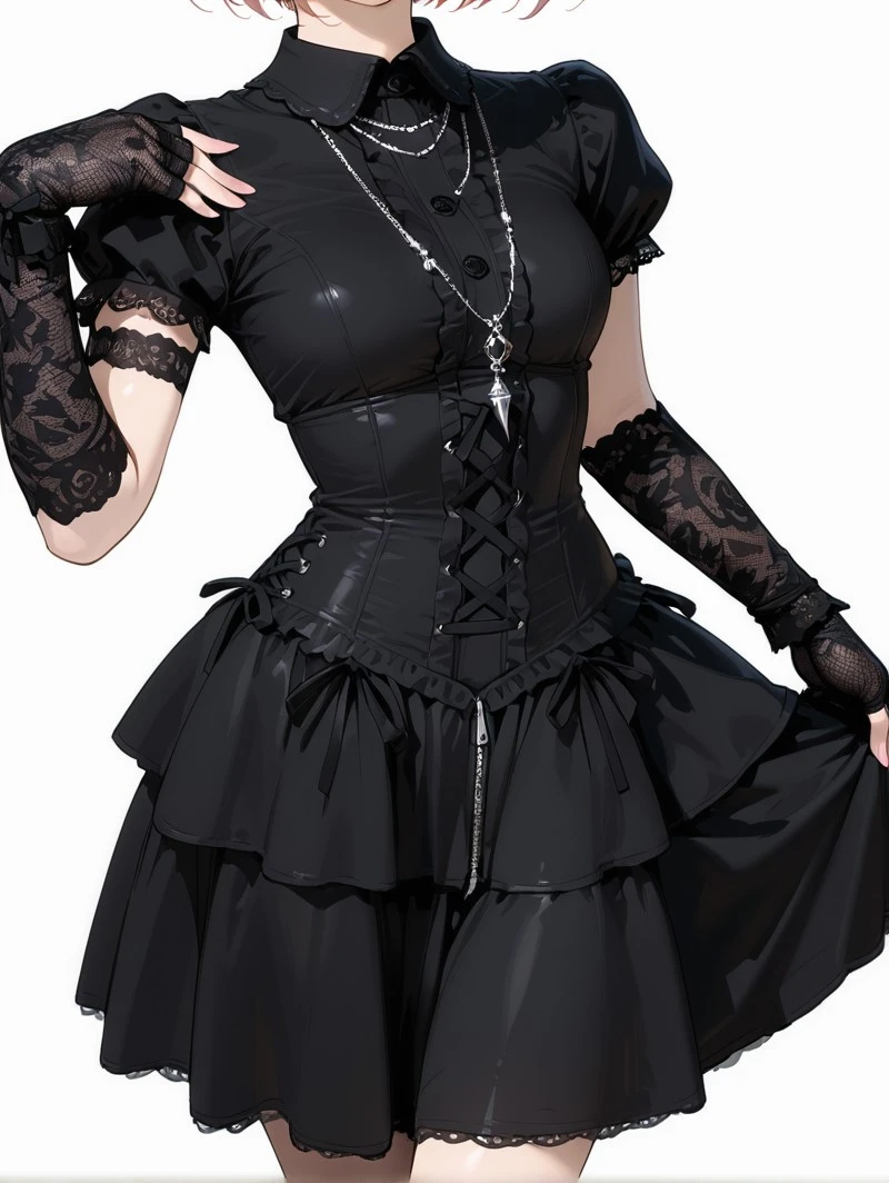 Gothic Lace Trim Short Sleeve Shirt Dress v1.0