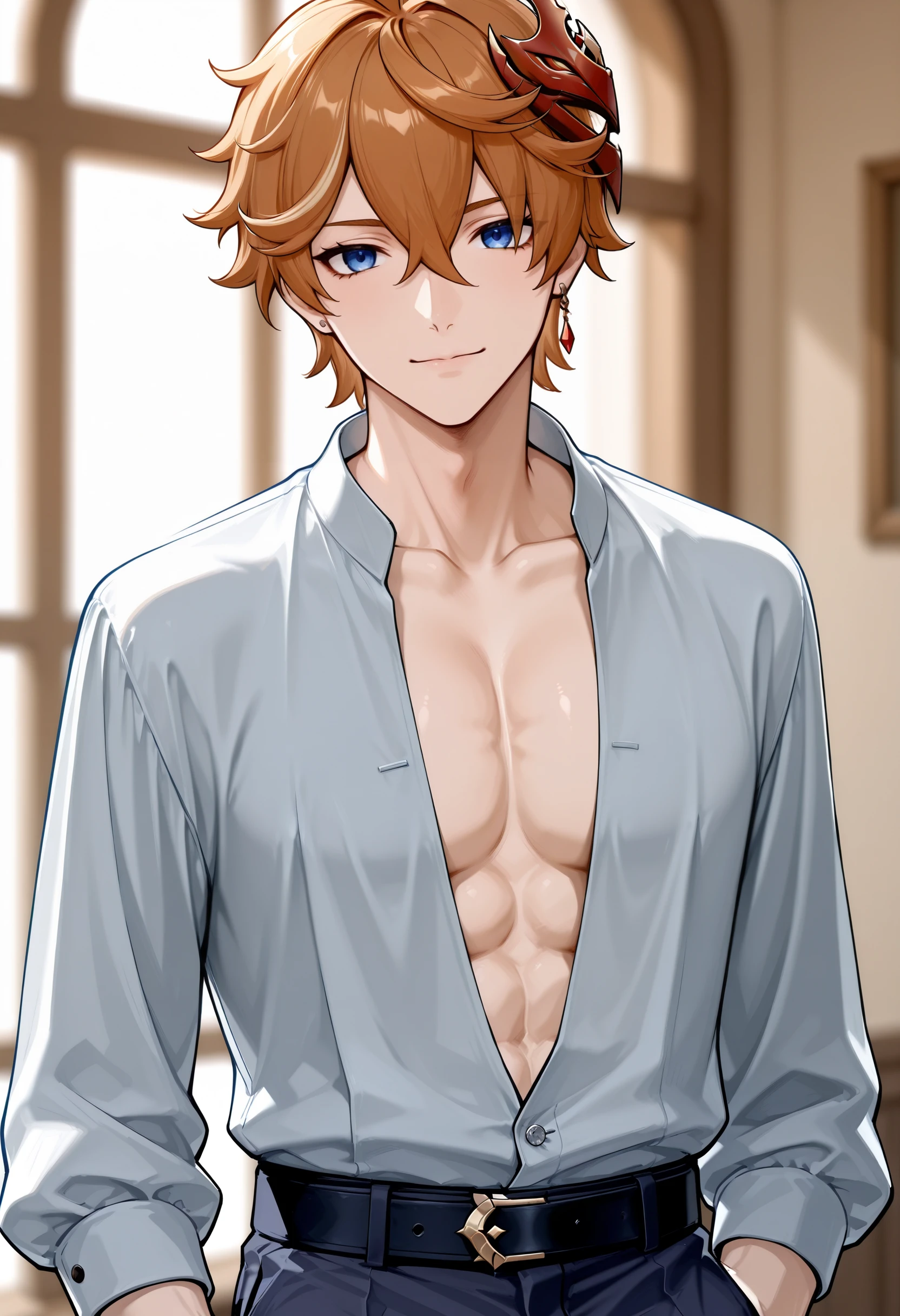 Plunging Neckline Men's Blouse illust