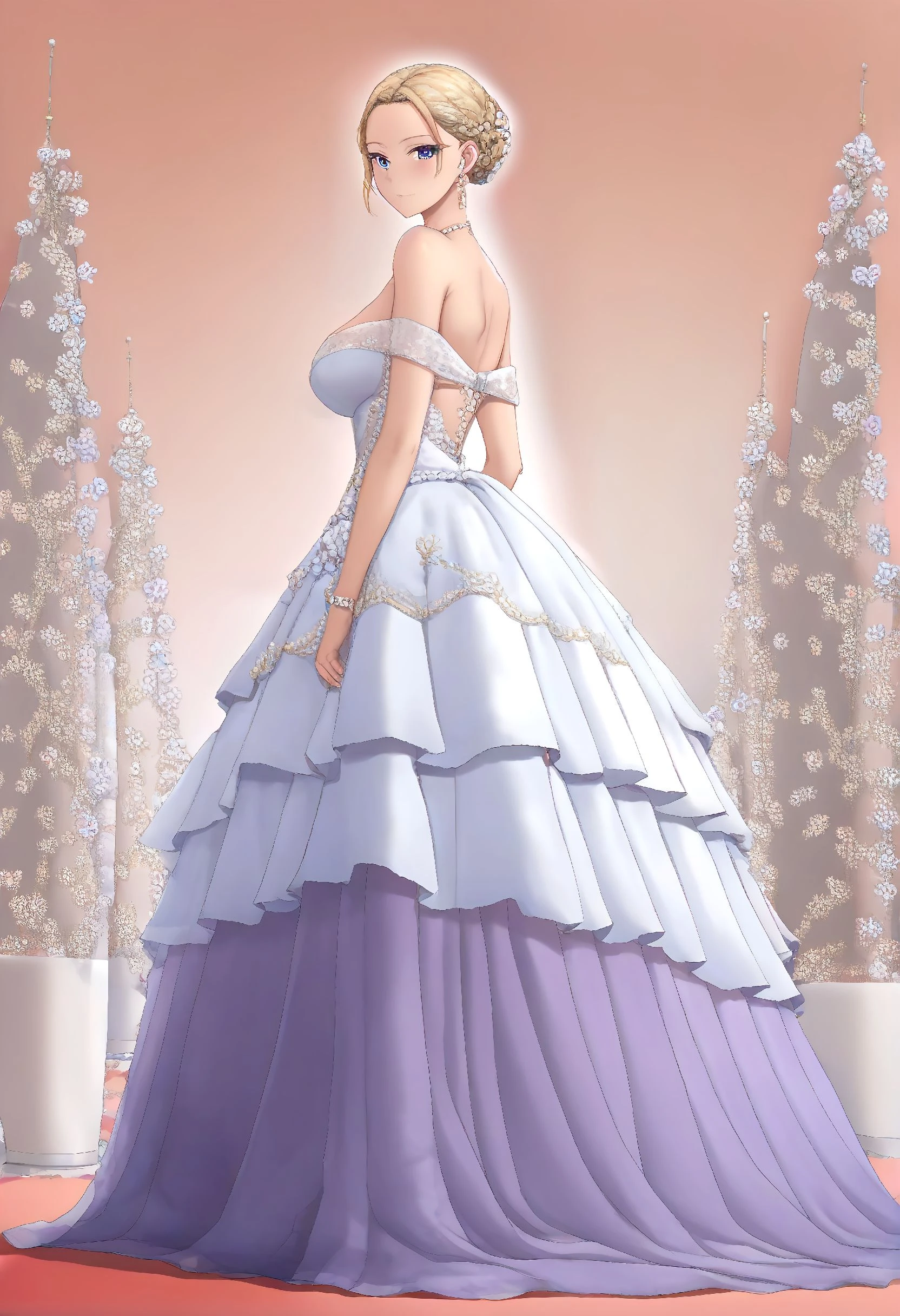 D035 Cascading ruffle wedding dress Illust