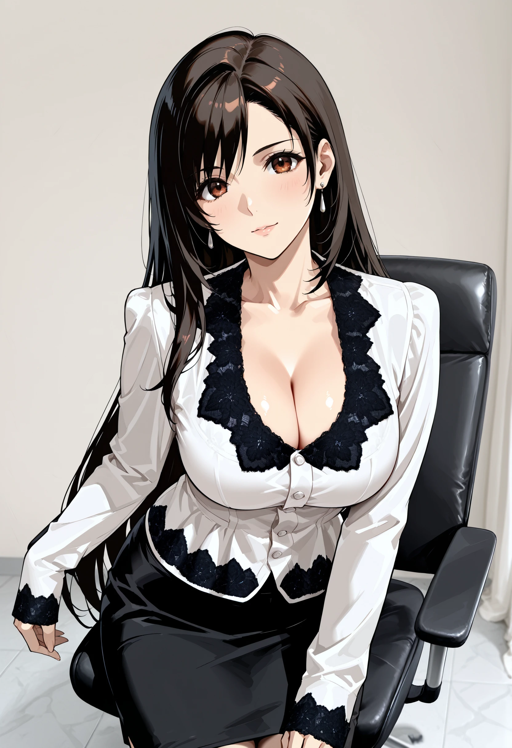 Lace Trim Romantic Gathered Blouse illust