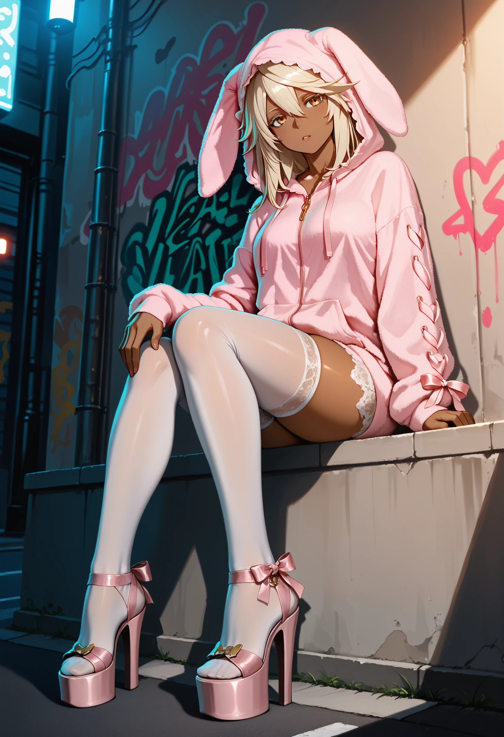Kawaii Rabbit Lace Trim Hoodie illust