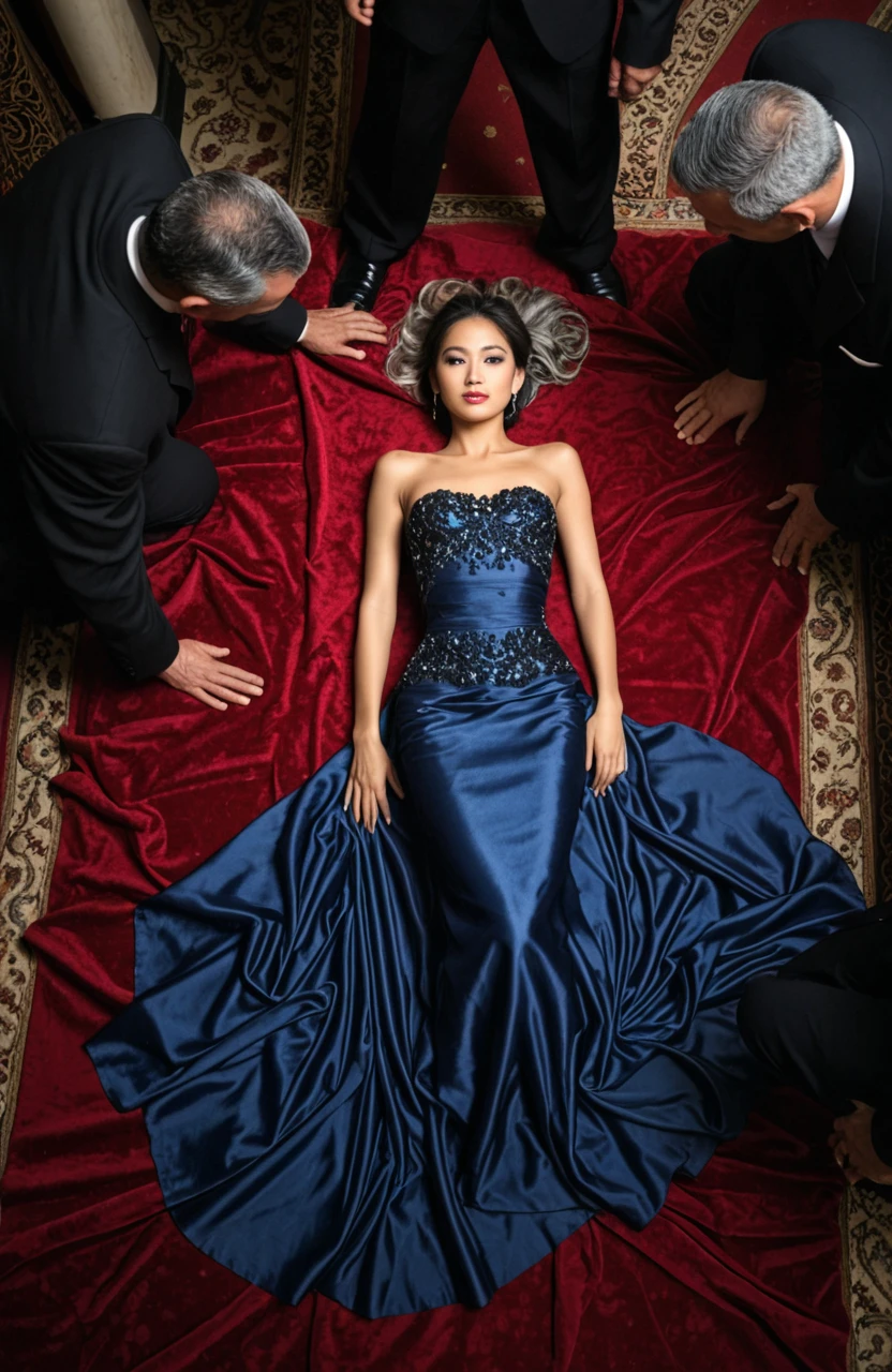 Lying Surrounded by Men - From Above SDXL