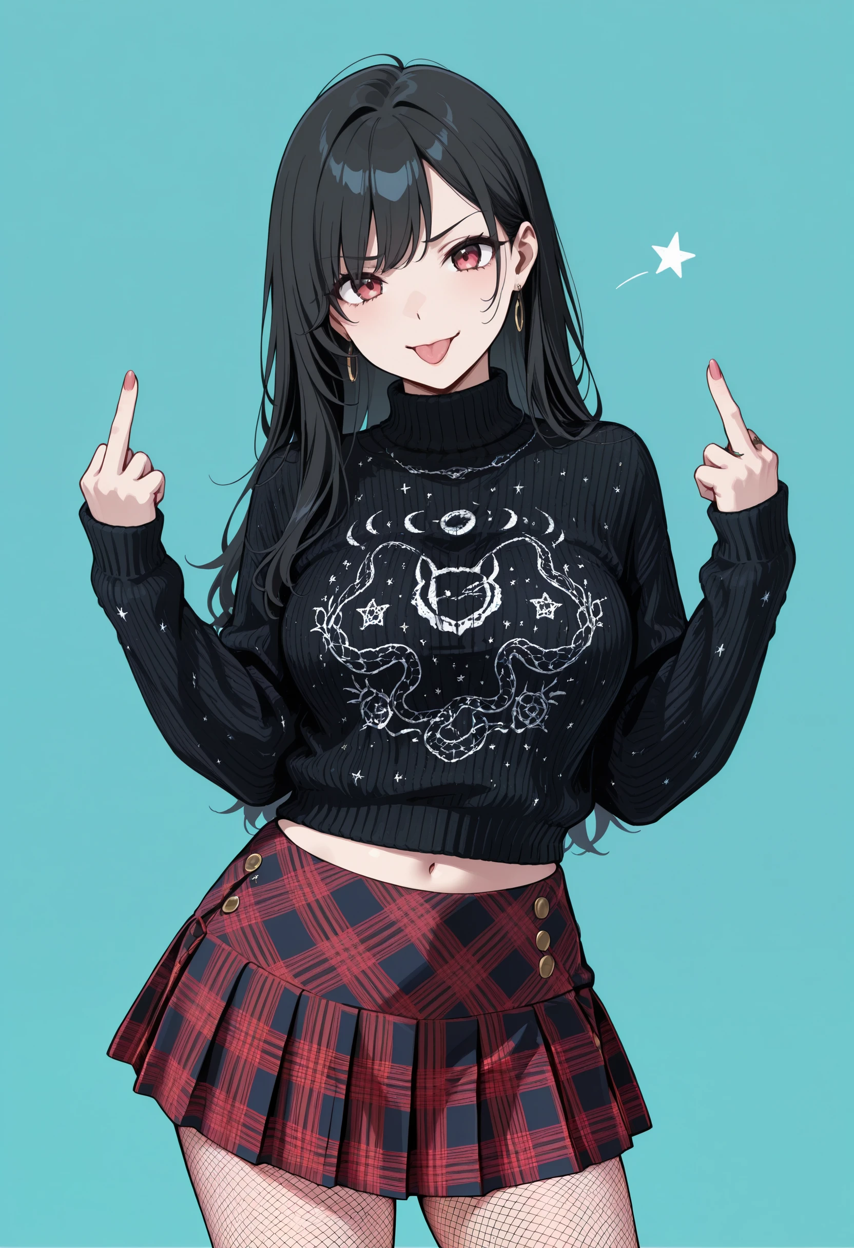 Knit Turtleneck & Plaid Miniskirt illust