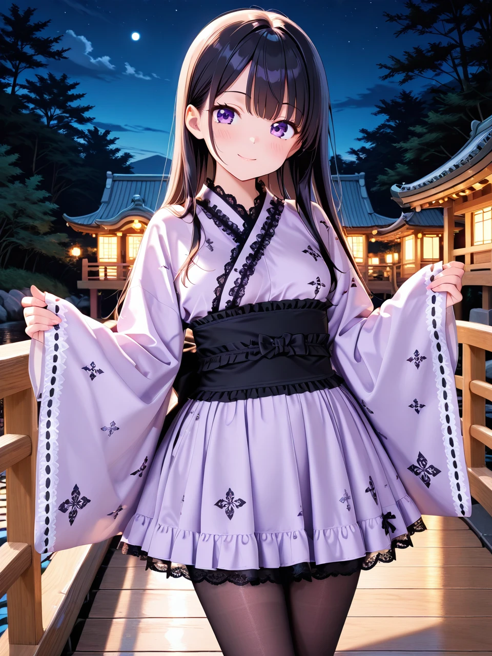 Cute purple print short kimono v1.0