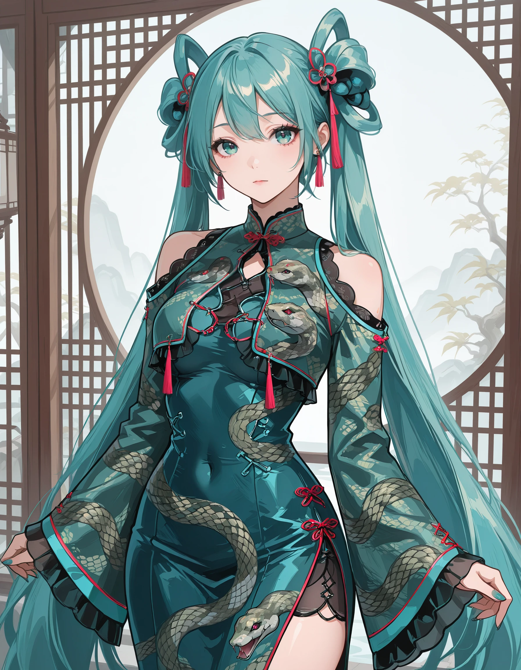 Cheongsam Jade Snake Dress illust