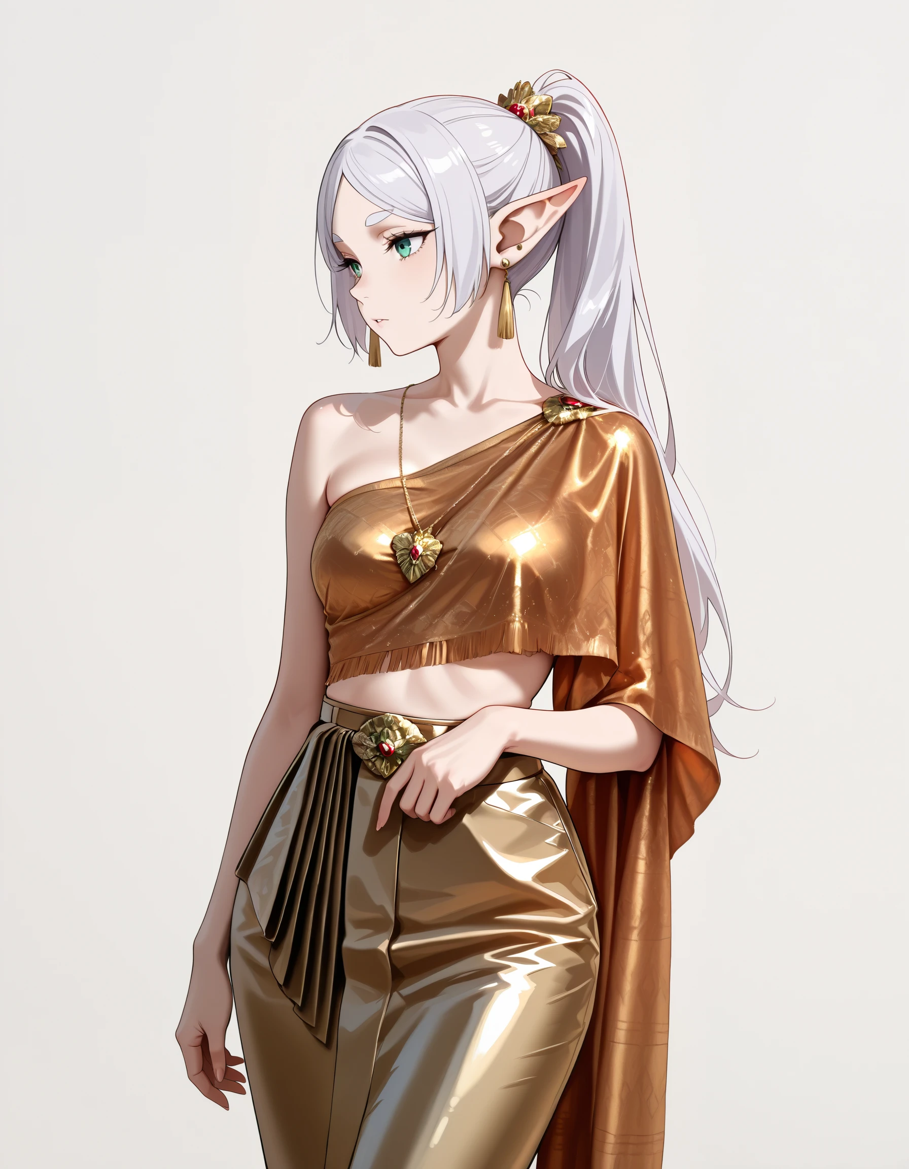 Thai Traditional Shawl & Slit Skirt illust