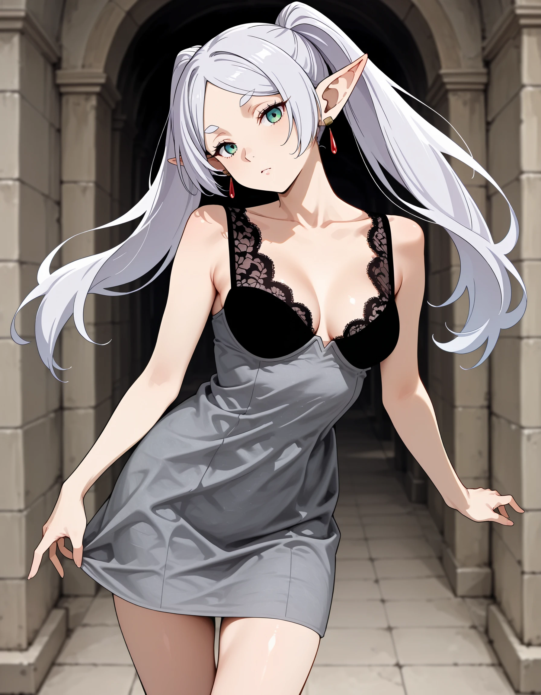 Lace Patchwork Velvet Dress illust