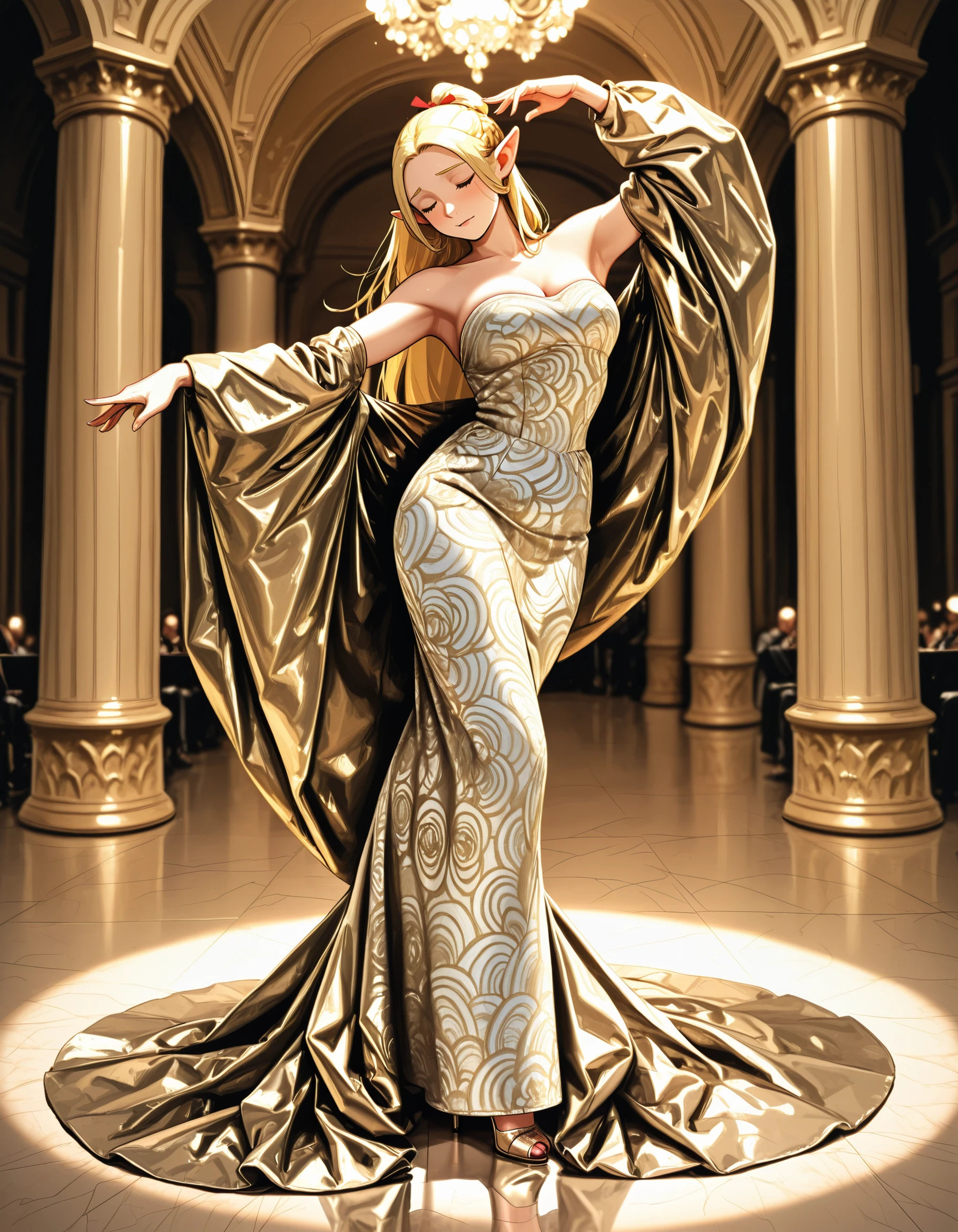 Metallic Shawl Print Dress illust