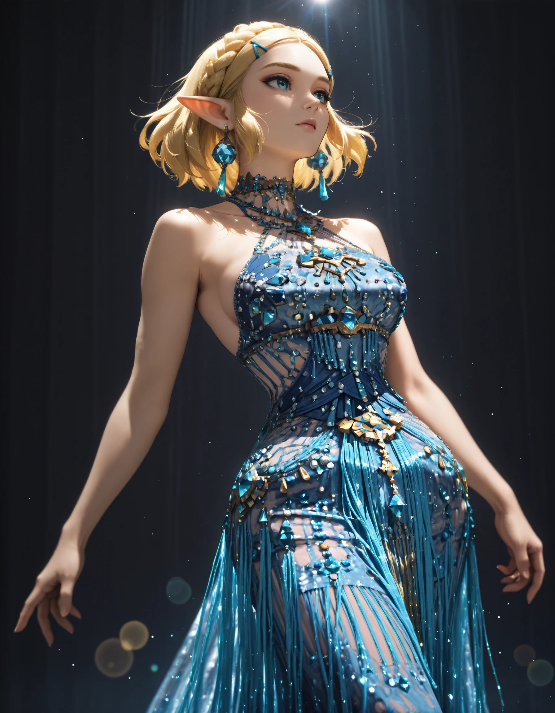 Rhinestone Tassel Halter Dress illust