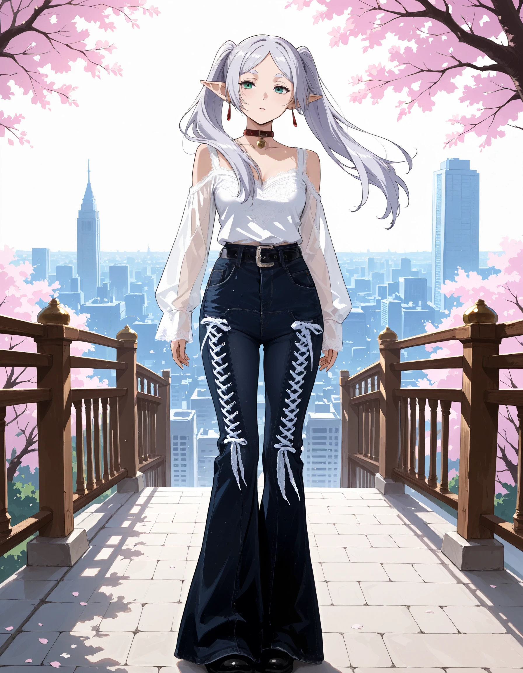 Y2K Lace Cross-Laced Harajuku Flare Jeans illust