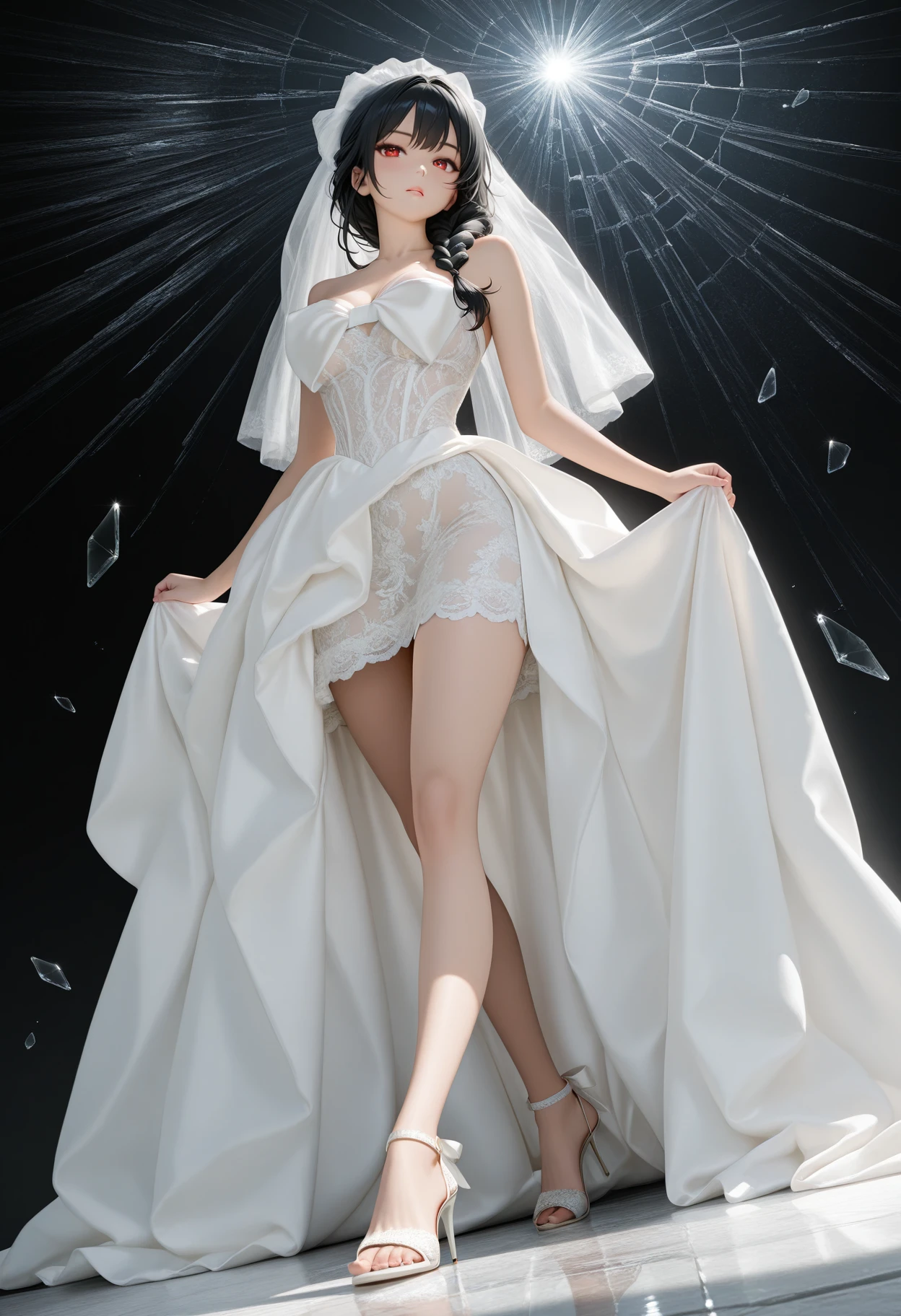 Satin finish lace wedding dress v1.0