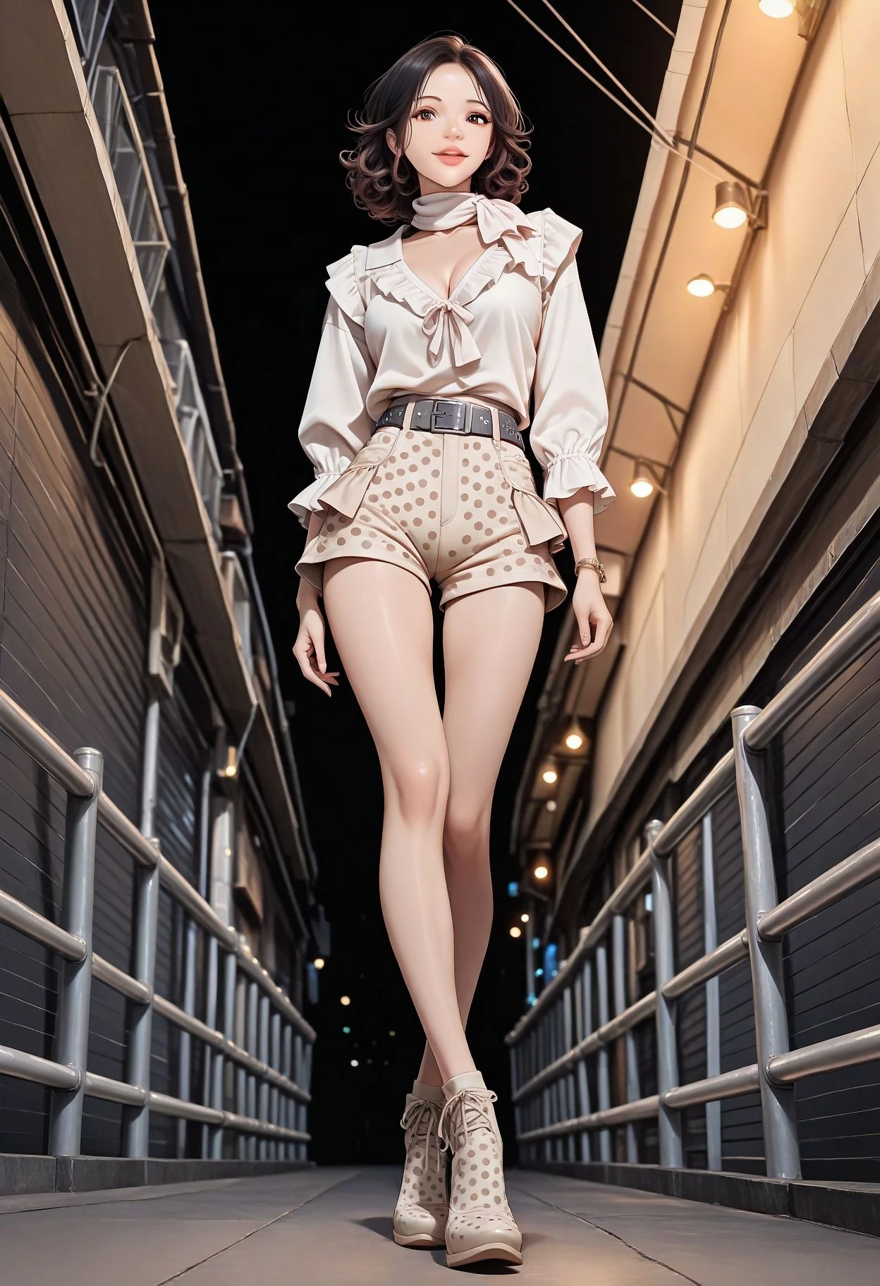 D080 Ruflle Collar Shirt and Dot Print Short Pants V1 Illust