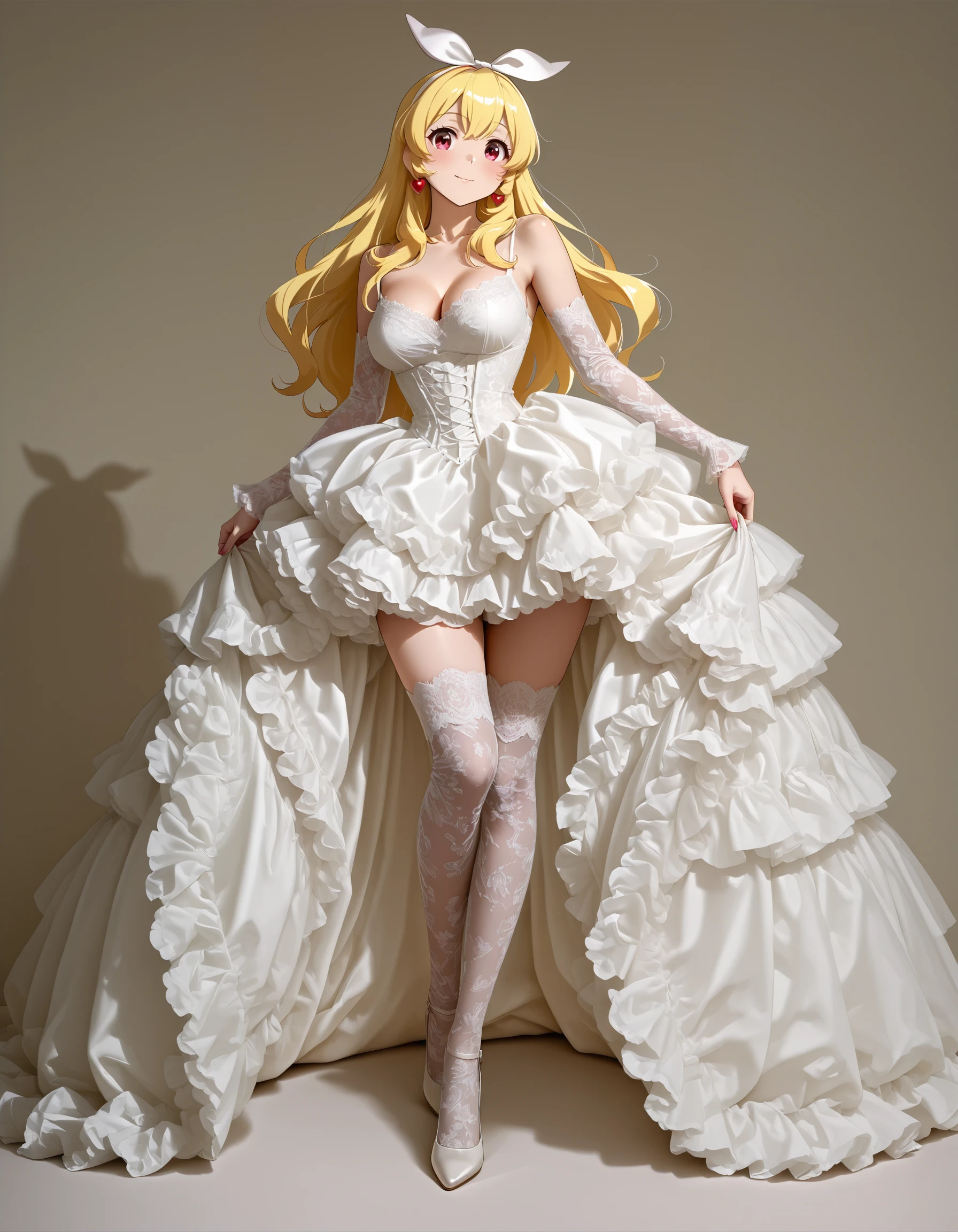 Frilled High-Low Lace Wedding Dress illust